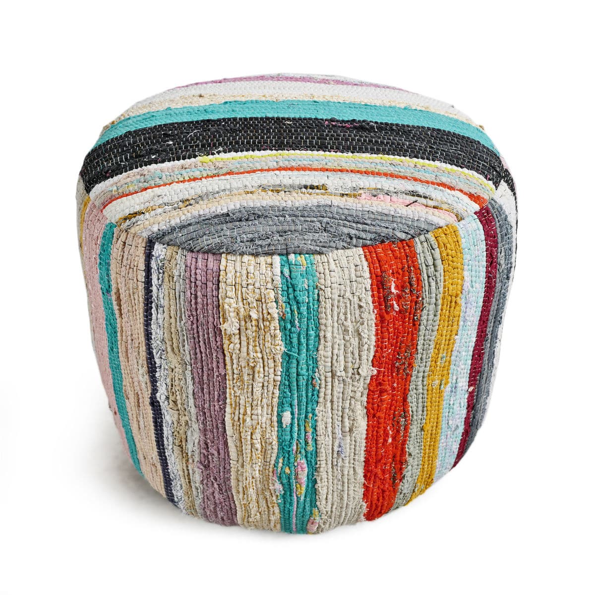 Colorful Sari Rug Pouf Ottoman - Thumbnail 4