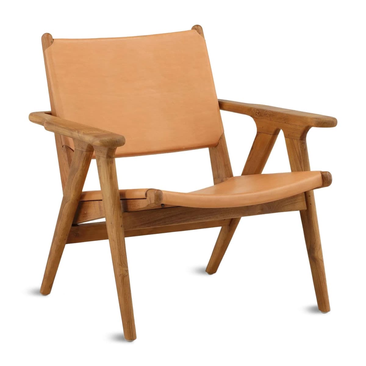 Sepia Leather & Teak Arm Chair - Thumbnail 4