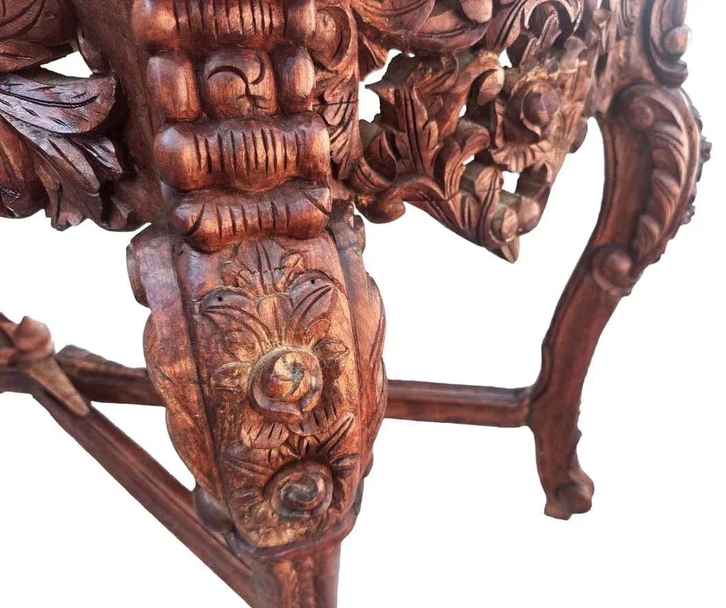 Antique Ornately Carved Anglo Indian Rosewood 60” Console Table - Thumbnail 4