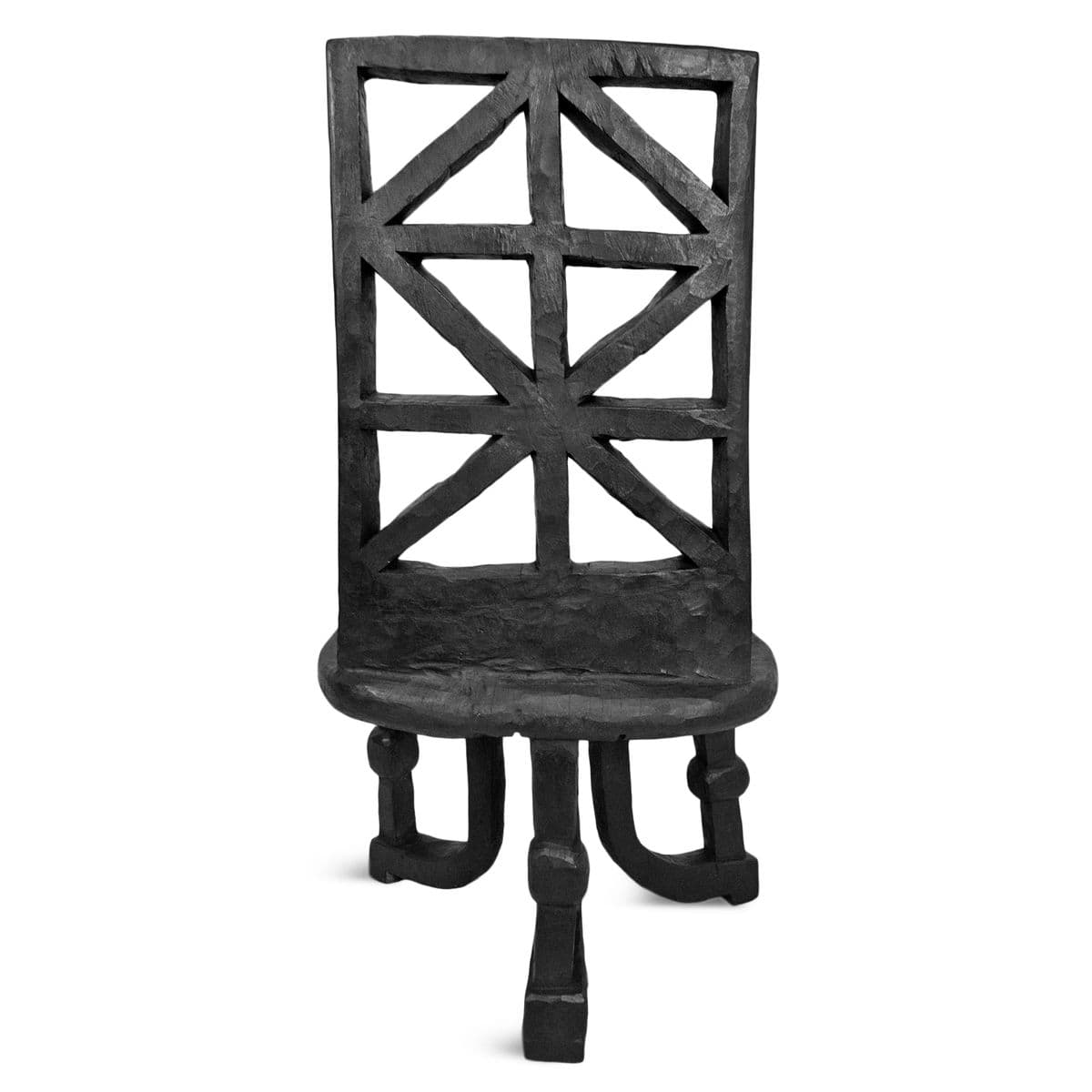Vintage Ebony Jima Carved Chair - Thumbnail 4