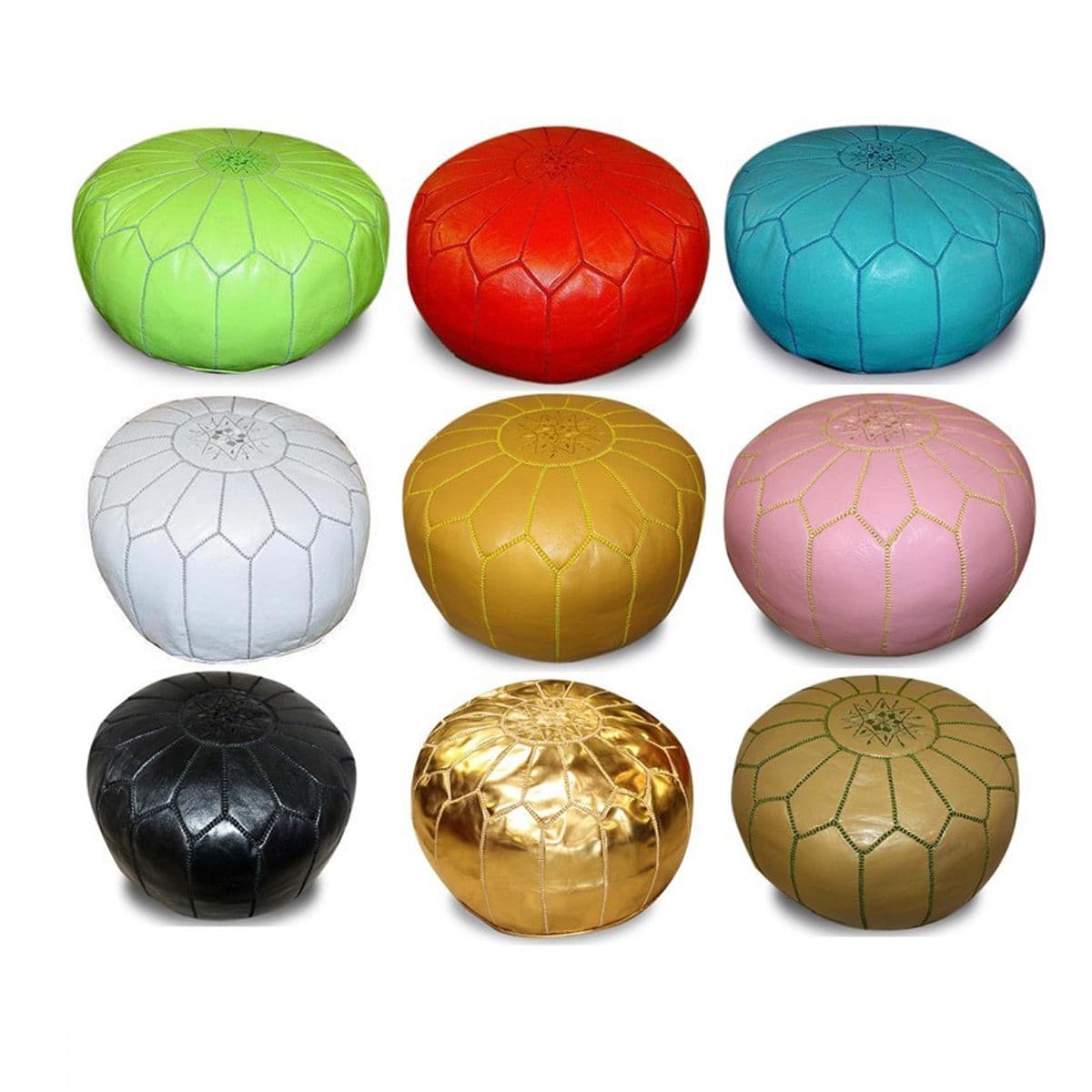 Buckskin Moroccan Leather Pouf - Thumbnail 4