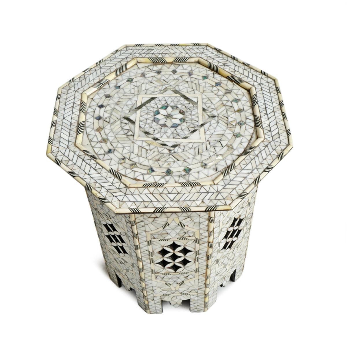 Vintage Syrian Inlay White End Table - Thumbnail 4