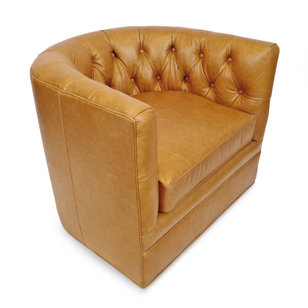 Retro Tufted Caramel Leather Swivel Chair - Thumbnail 4