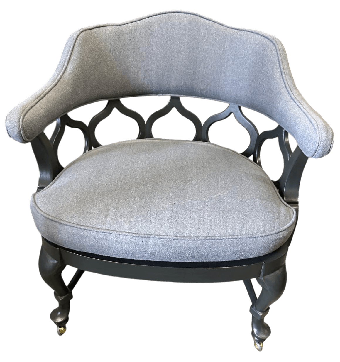 1960s Thomasville Hollywood Regency Tub Dining or Conference Room Chairs on Casters With New Upholstery - Set of 4 - Thumbnail 4