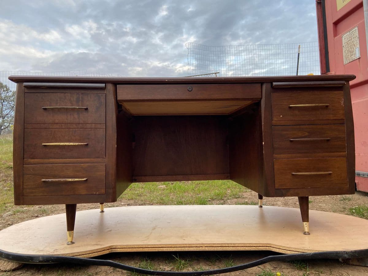 1980s Anderson Style Vintage Mid-Century Desk - Thumbnail 3