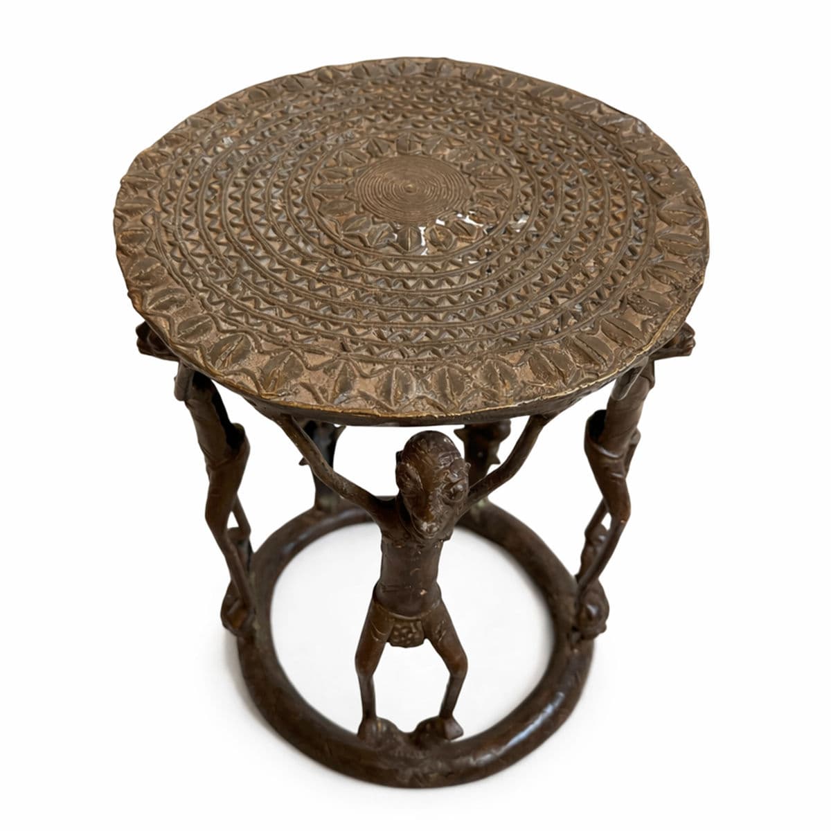 Vintage Bronze Tikar Stool - Thumbnail 4