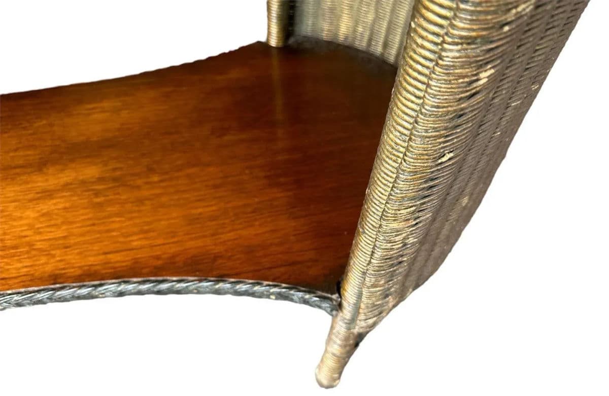 Antique 1920s Lloyd Loom Wicker and Cherry Wood Console Table - Thumbnail 4