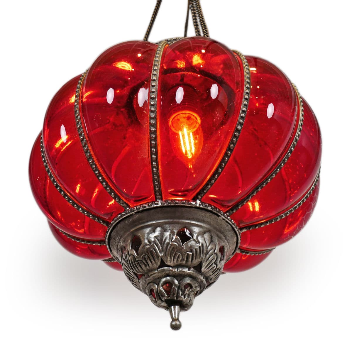 Vintage Red Pumpkin Lantern Medium - Thumbnail 4