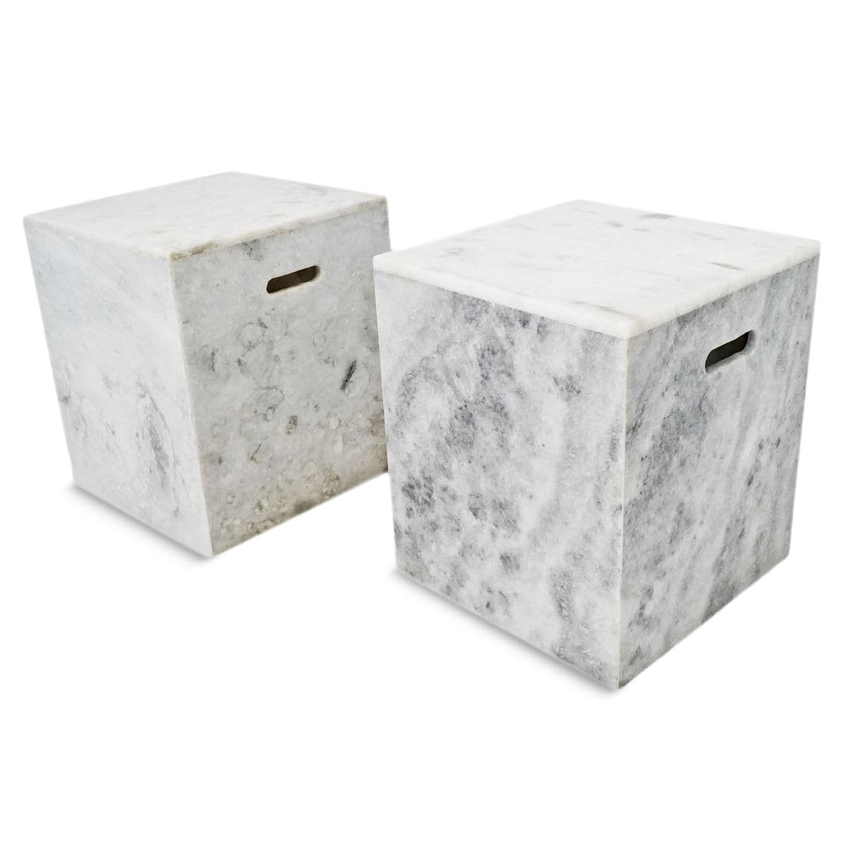 White Grey Marble Cube Stool / Table - Thumbnail 4