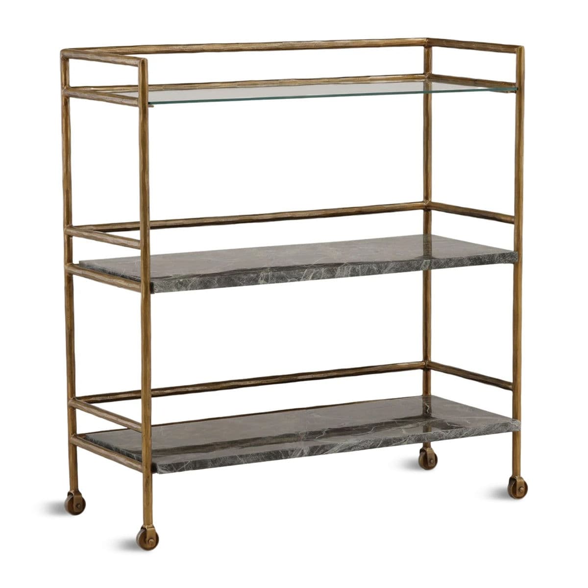 Forest Marble & Brass Finish Bar Cart - Thumbnail 4