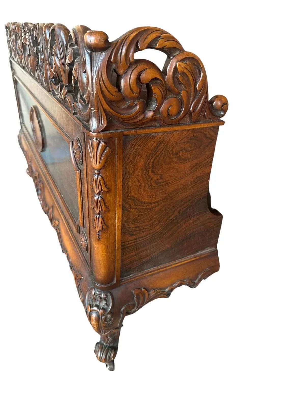 Antique Rococo Heavily Carved Burlwood and Walnut Bed Attributed to Kindel Grand Rapids - Twin Size - Circa 1910 - Thumbnail 4