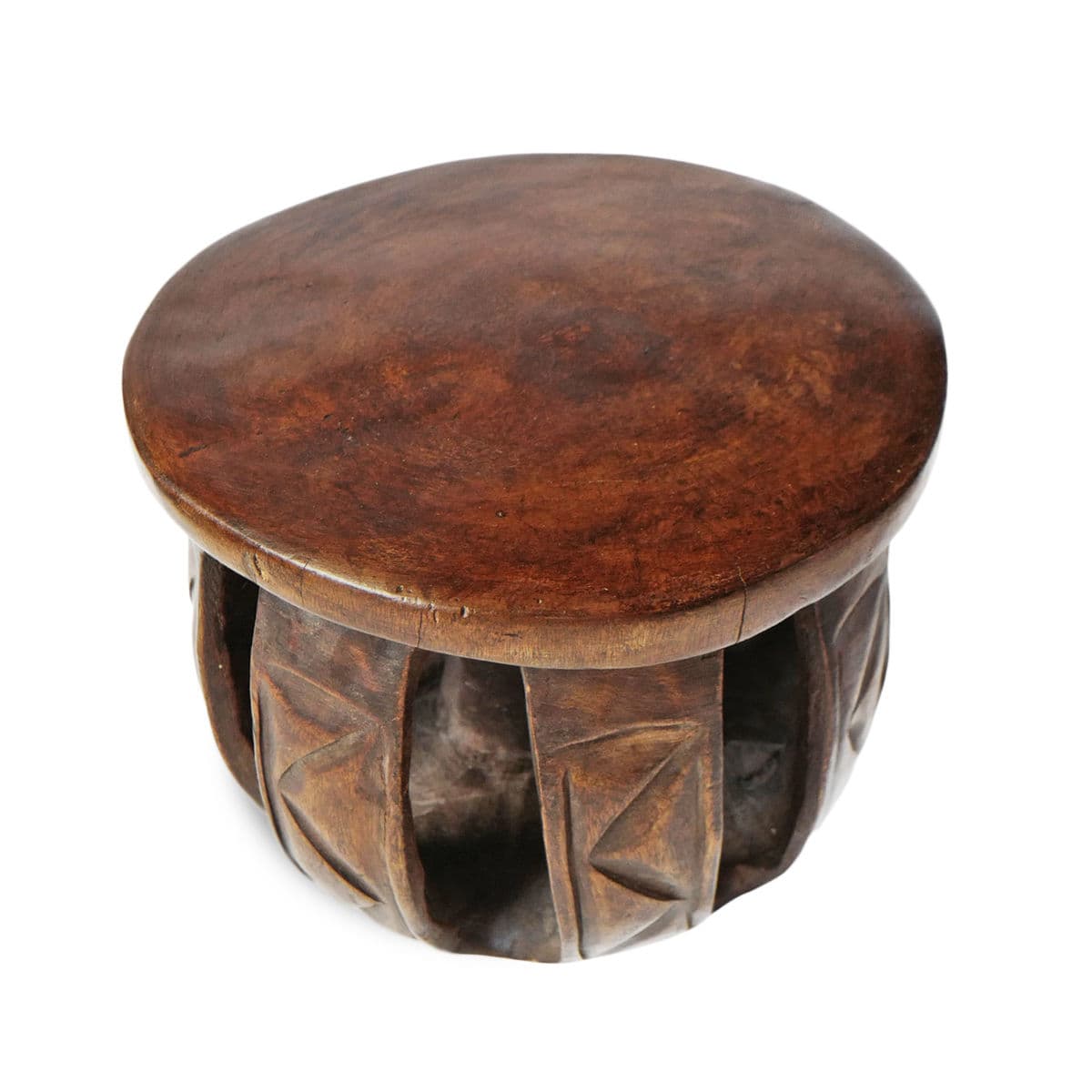 Vintage Baga Small Round Tribal Stool - Thumbnail 4