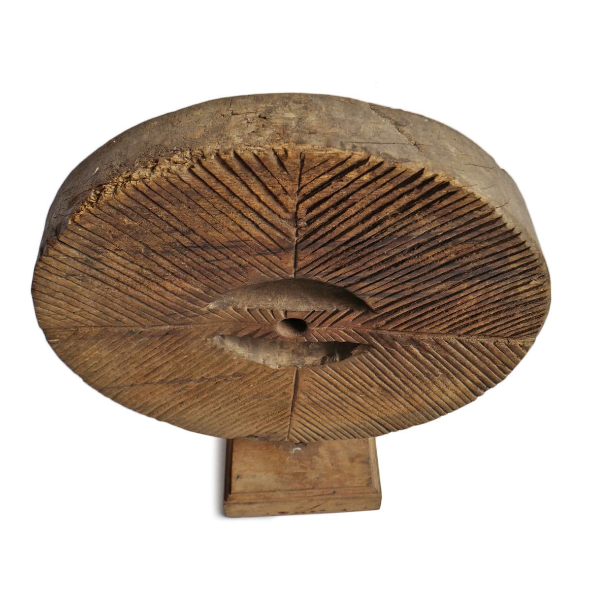 Antique Wood Grinder Wheel on Stand - Thumbnail 4