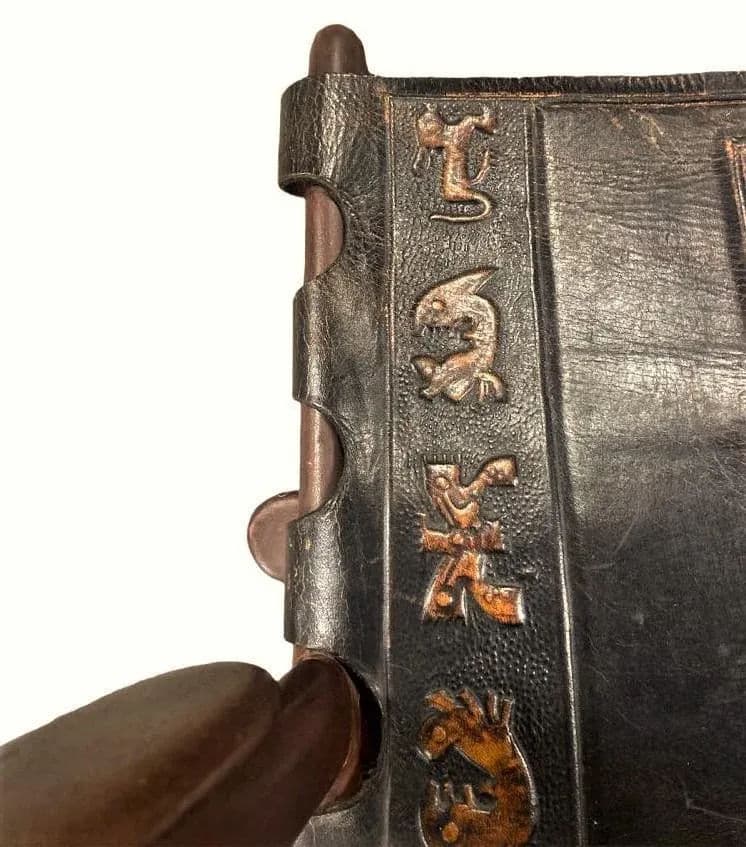 Angel Pazmino Tooled Leather Rocking Chair Handmade in Ecuador - Vintage Mid 20th Century - Thumbnail 4