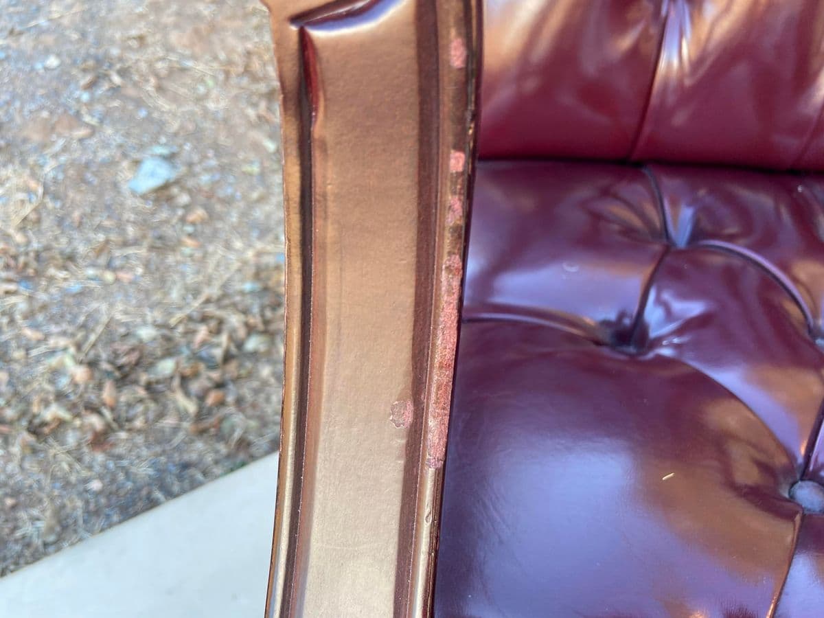 Vintage Traditional Queen Anne Style Oxblood Faux Leather Armchairs - Set of 2 - Thumbnail 3