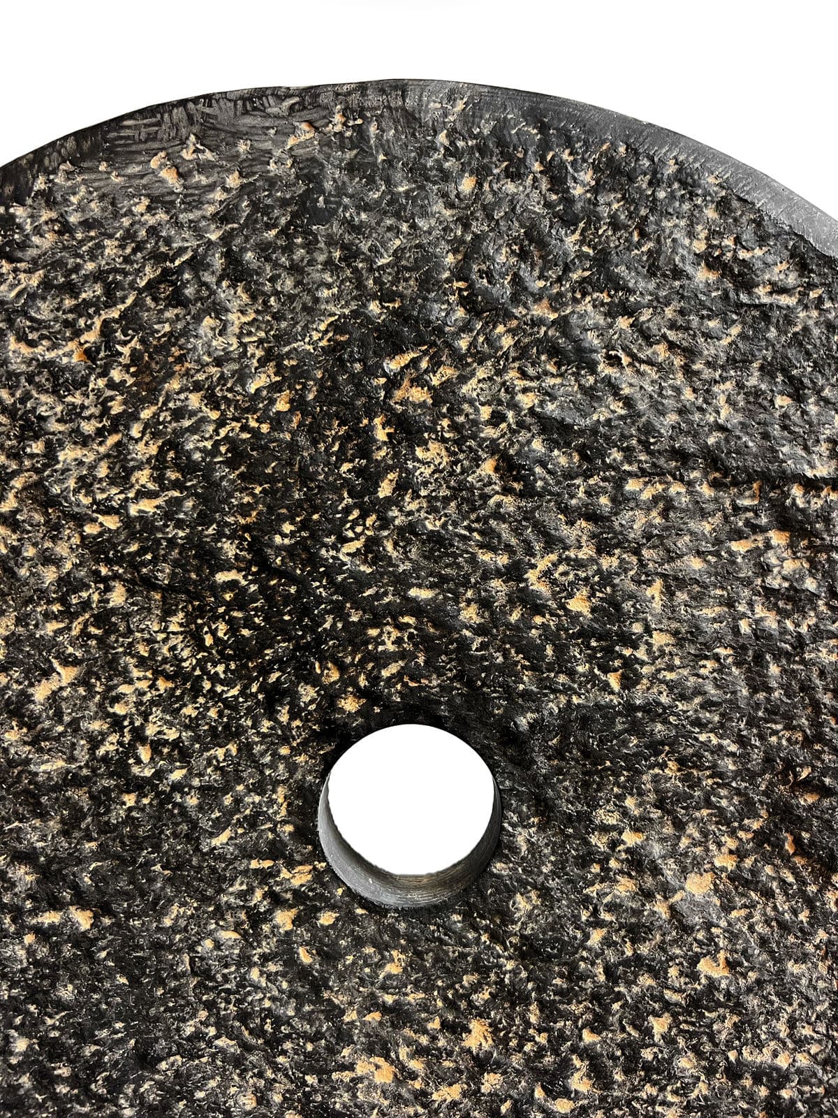 Black Stone Chiseled Disk on Stand Large - Thumbnail 4