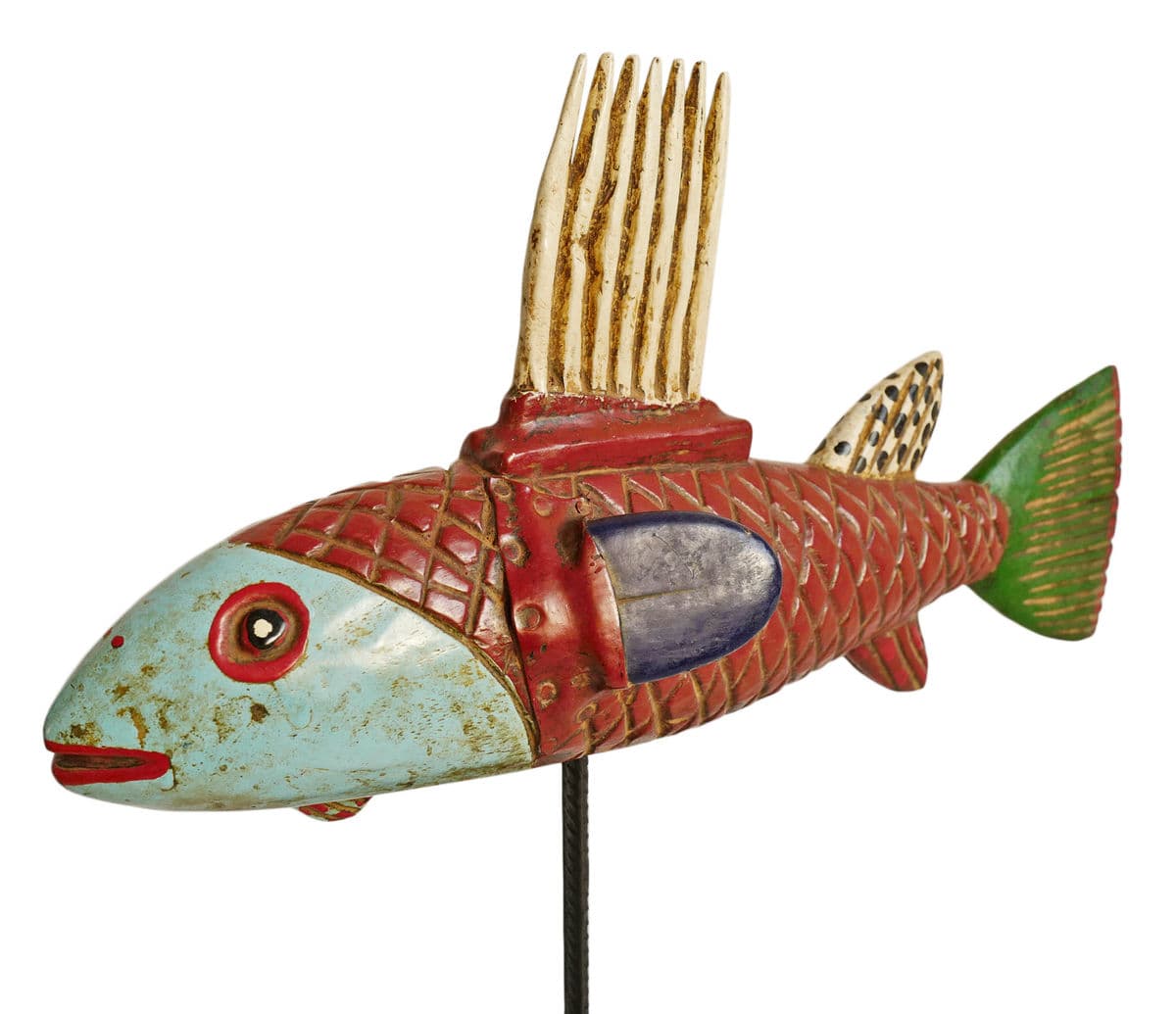 Mali Wood Bozo Fish Puppet on Stand - Thumbnail 4