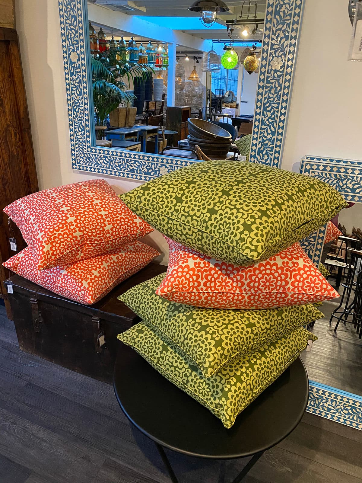 Orange Flower Print Down Pillow - Thumbnail 4