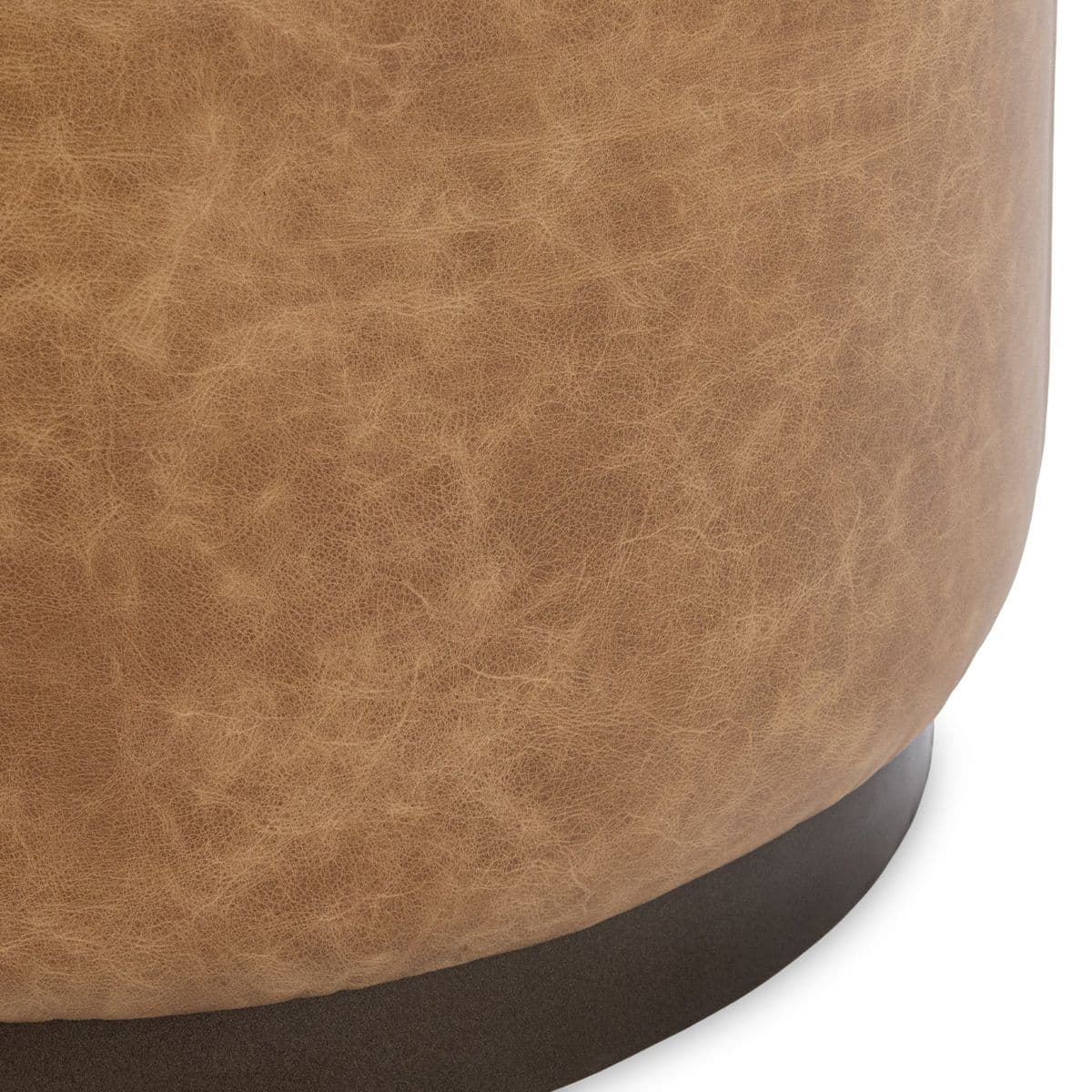 Aged Caramel Leather Round Stool - Thumbnail 4