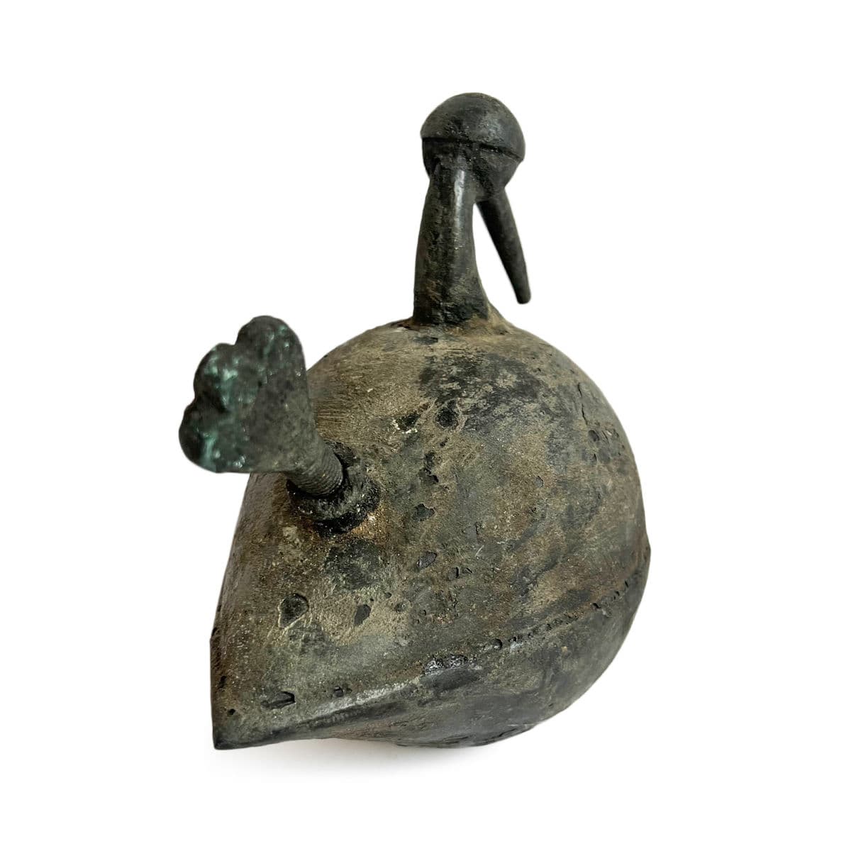 Antique India Bronze Bird Oil Pot - Thumbnail 4