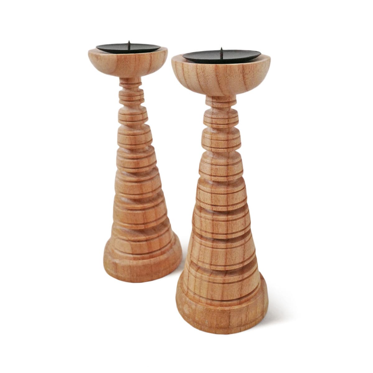 Set of Two Wood Candle Stands - Thumbnail 4