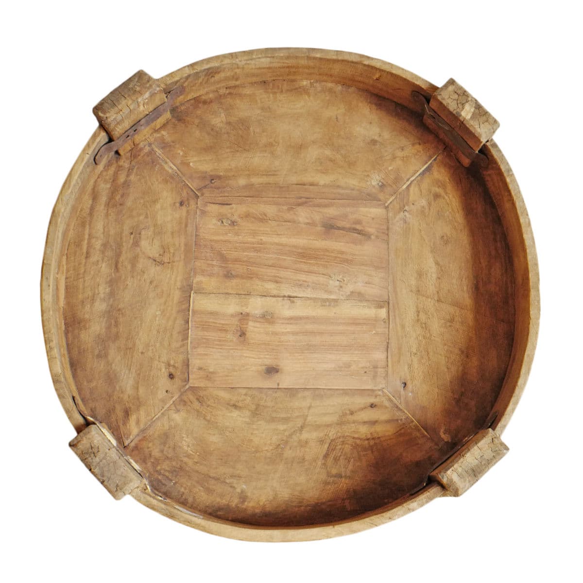 Vintage Chakki Grinder Wood Ottoman - Thumbnail 4