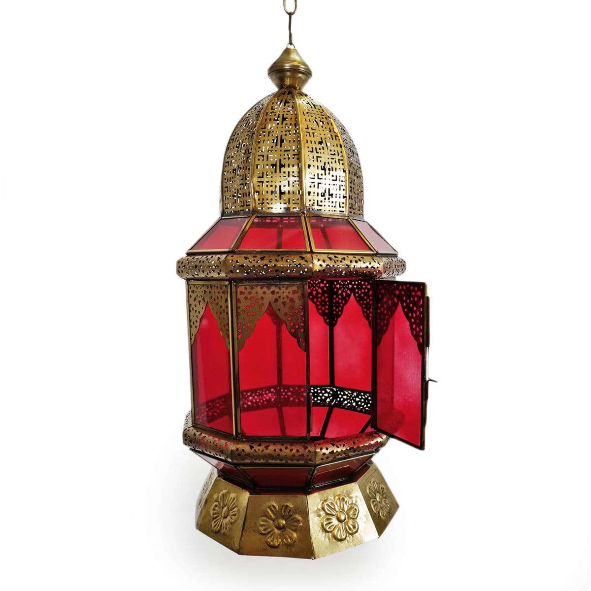 Moorish Brass & Red Glass Lantern - Thumbnail 4