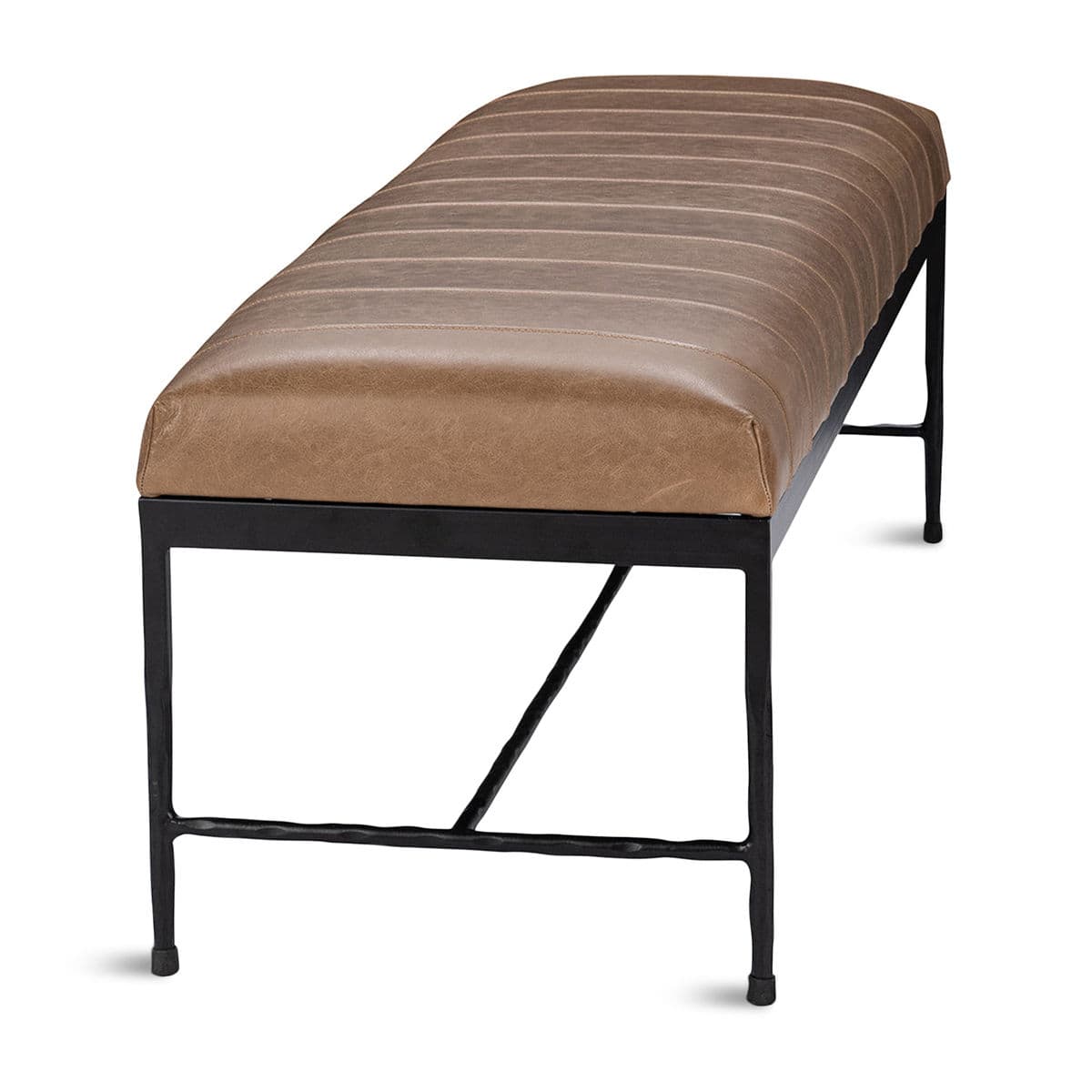 Walnut Leather Stripe Bench - Thumbnail 4