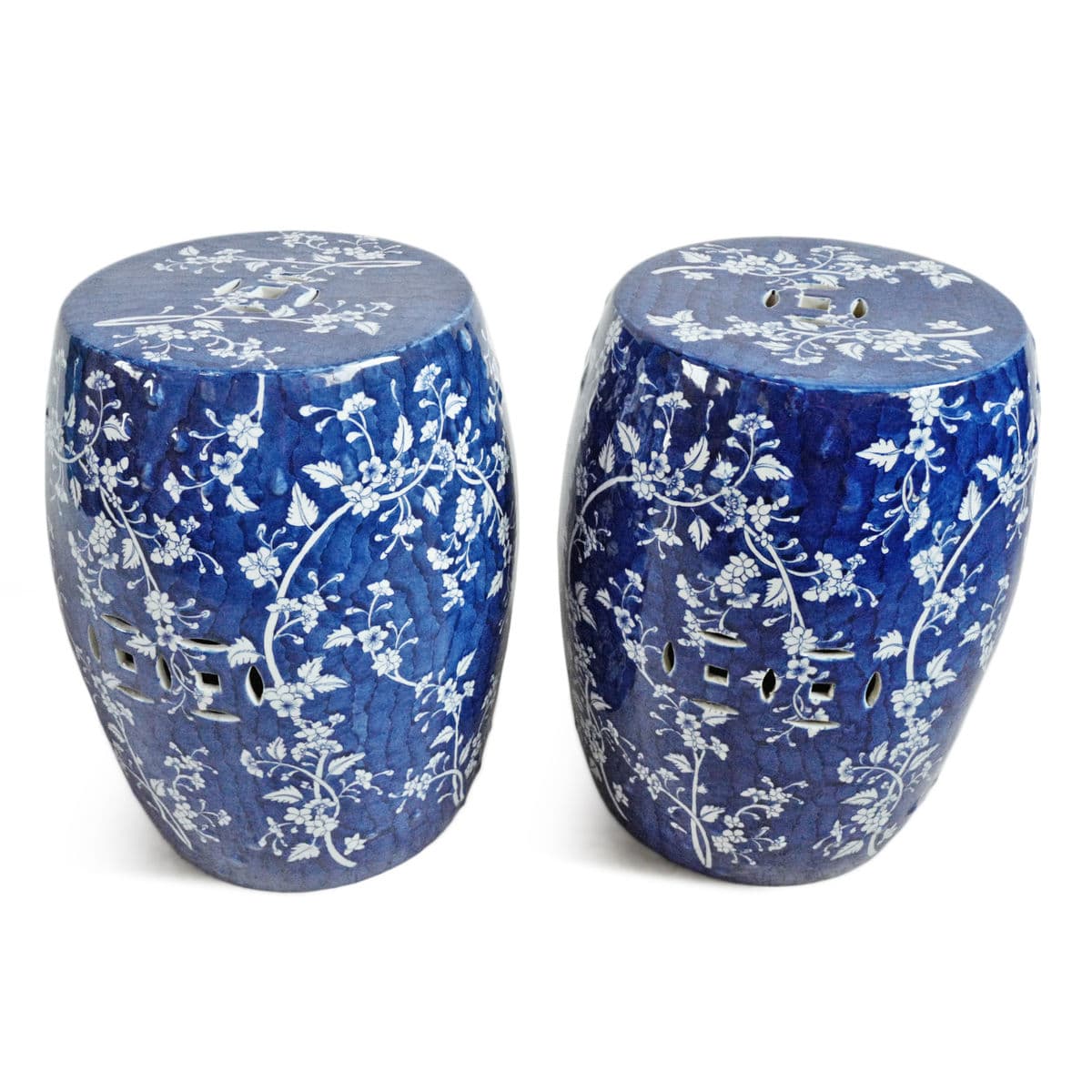 Indigo Blue Floral Ceramic Stool - Thumbnail 4