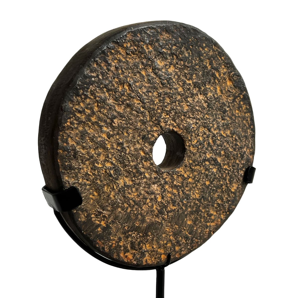 Black Stone Chiseled Disk on Stand Small - Thumbnail 4