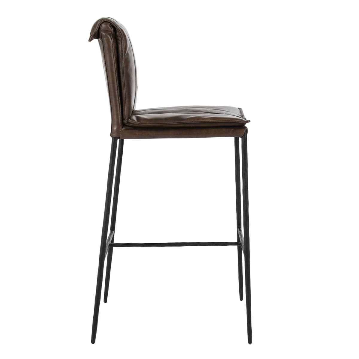 Coffee Brown Leather Bar Stool - Thumbnail 4
