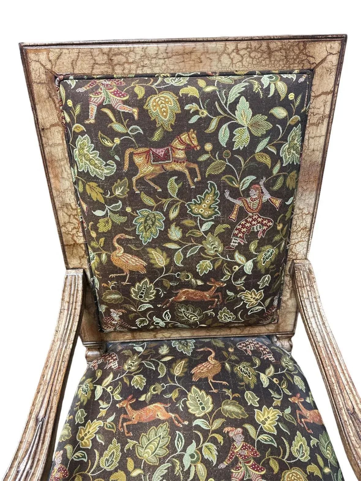 Hacienda Chair With Barley Twist Legs and Mughal Bestiary Upholstery - Circa 2020s - Thumbnail 4