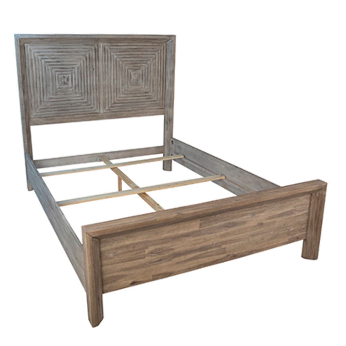 White Wash Geometric Queen Bed - Thumbnail 4