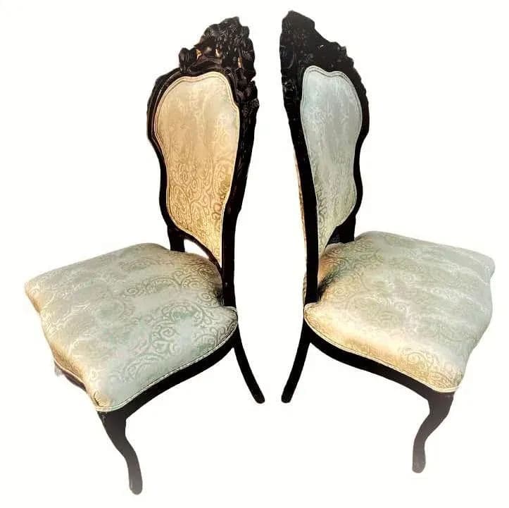 Antique Austro-Hungarian Heavily Carved Walnut Side Chairs - a Pair - 19th Century - Thumbnail 4