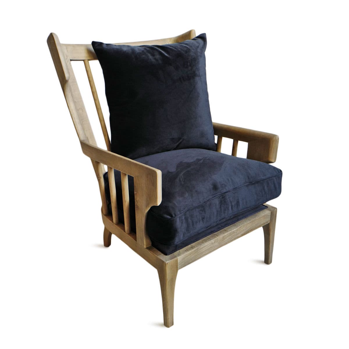 Wingback Navy Velvet Arm Chair - Thumbnail 4