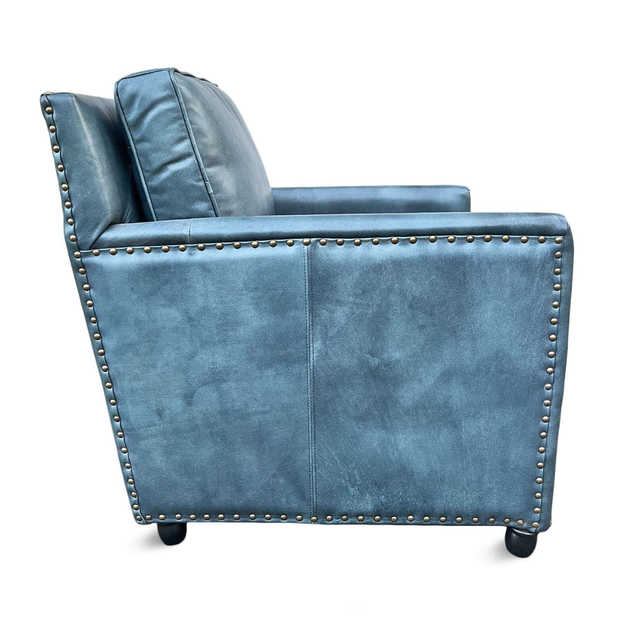 Blue Leather Rivet Club Chair - Thumbnail 4