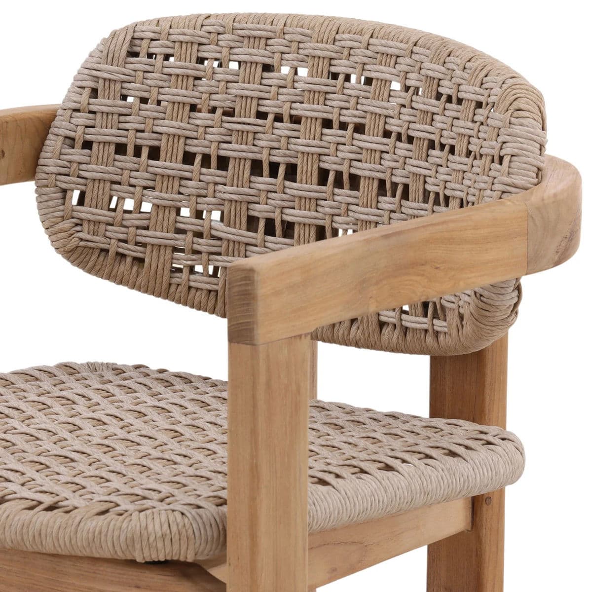 Latte Faux Wicker & Teak Outdoor Dining Chair - Thumbnail 4