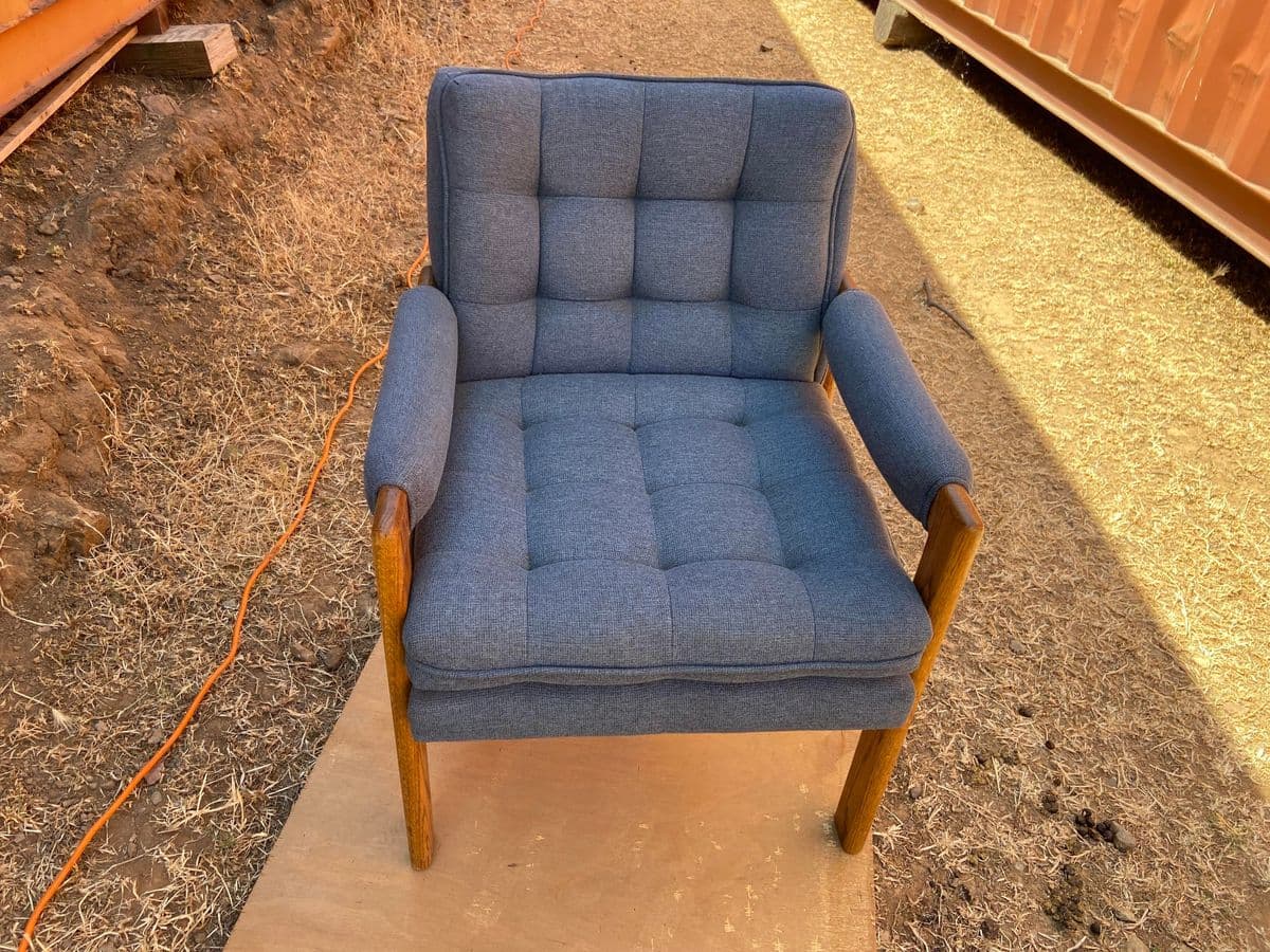 1990s Vintage Upholstered Fabric Arm Oak Chair - Thumbnail 3