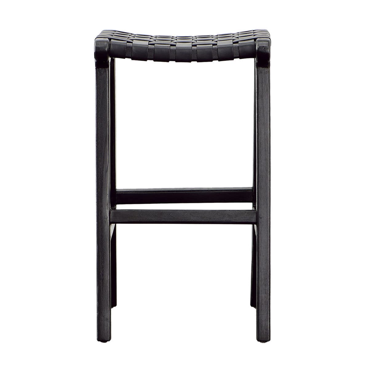 Black Leather & Teak Counter Stool - Thumbnail 4