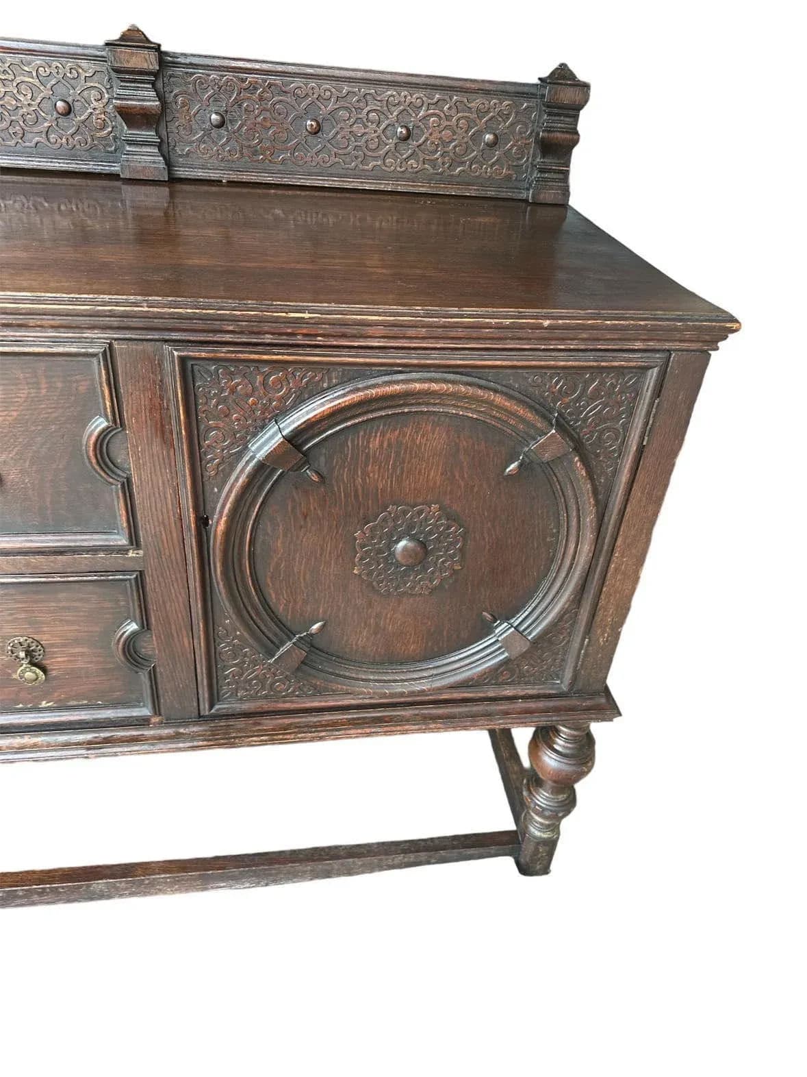 Antique 19th Century English Yorkshire Arts & Crafts Oak Sideboard or Credenza - Large 72" Wide - Thumbnail 4