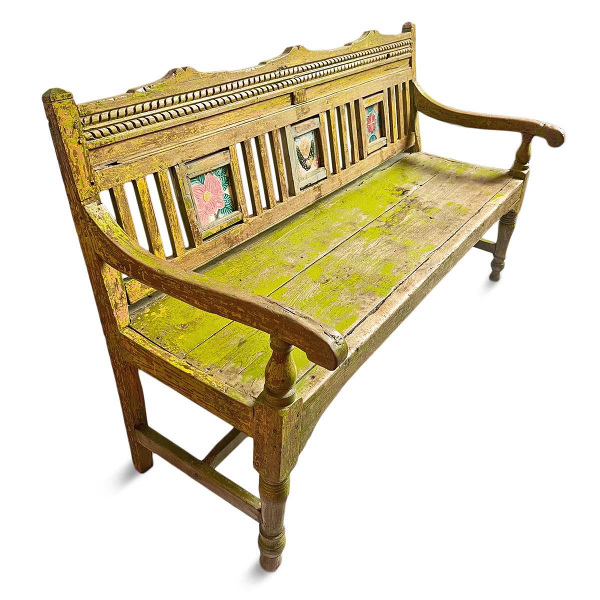 Chartreuse Vintage Colonial Bench - Thumbnail 4