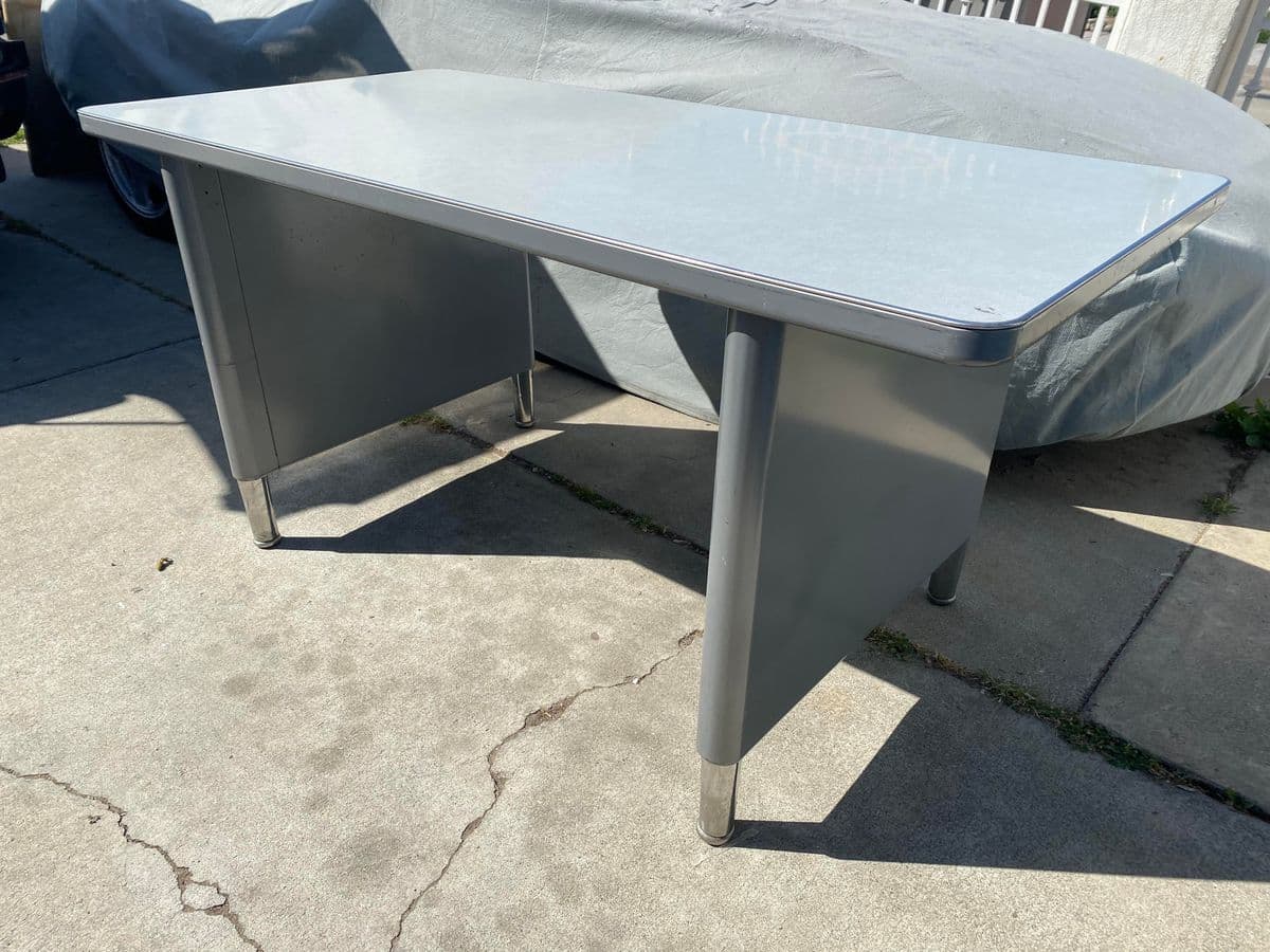 Vintage Steelcase Metal Tanker Writing Desk - Thumbnail 3