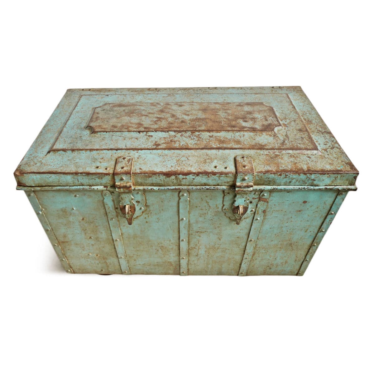 Antique Blue Iron Dowry Storage Trunk - Thumbnail 4