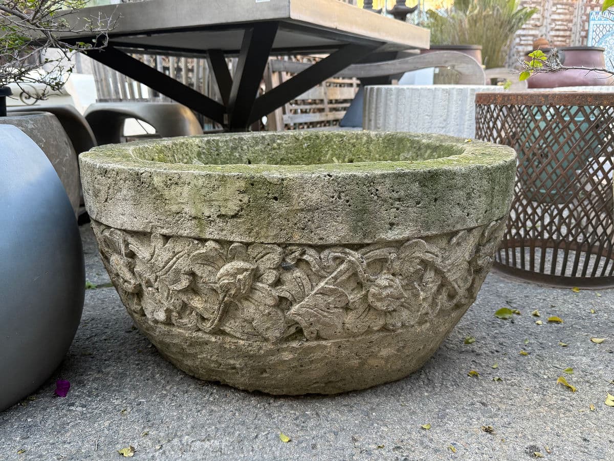 Stone Cement Carved Planter Bowl - Thumbnail 4