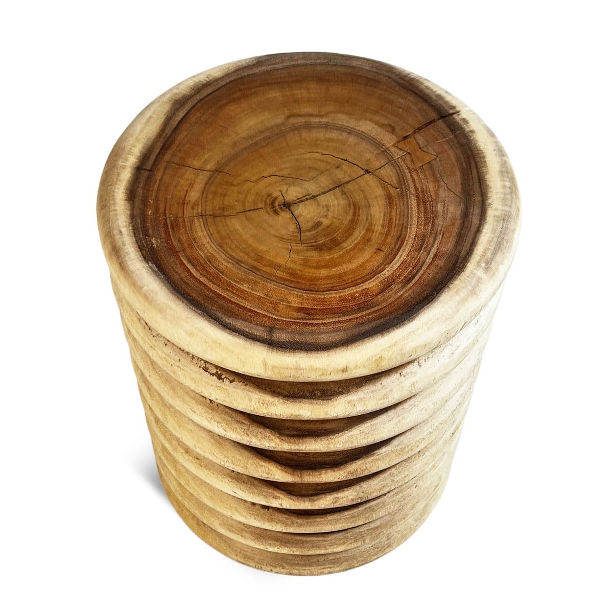 Monkey Pod Ribbed Wood End Table Stool - Thumbnail 4