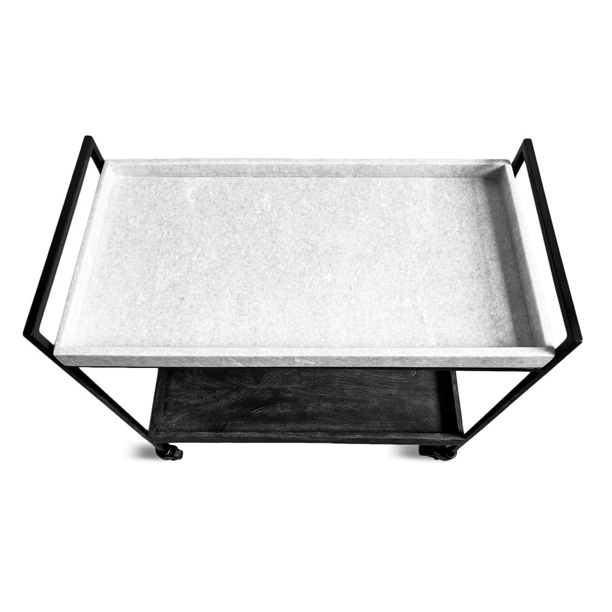 White Marble & Grey Wood Bar Cart - Thumbnail 4