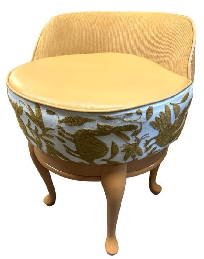 Boudoir Vanity Chair Restored and Reupholstered With Otomi Hand Embroidery and Leather - Thumbnail 4