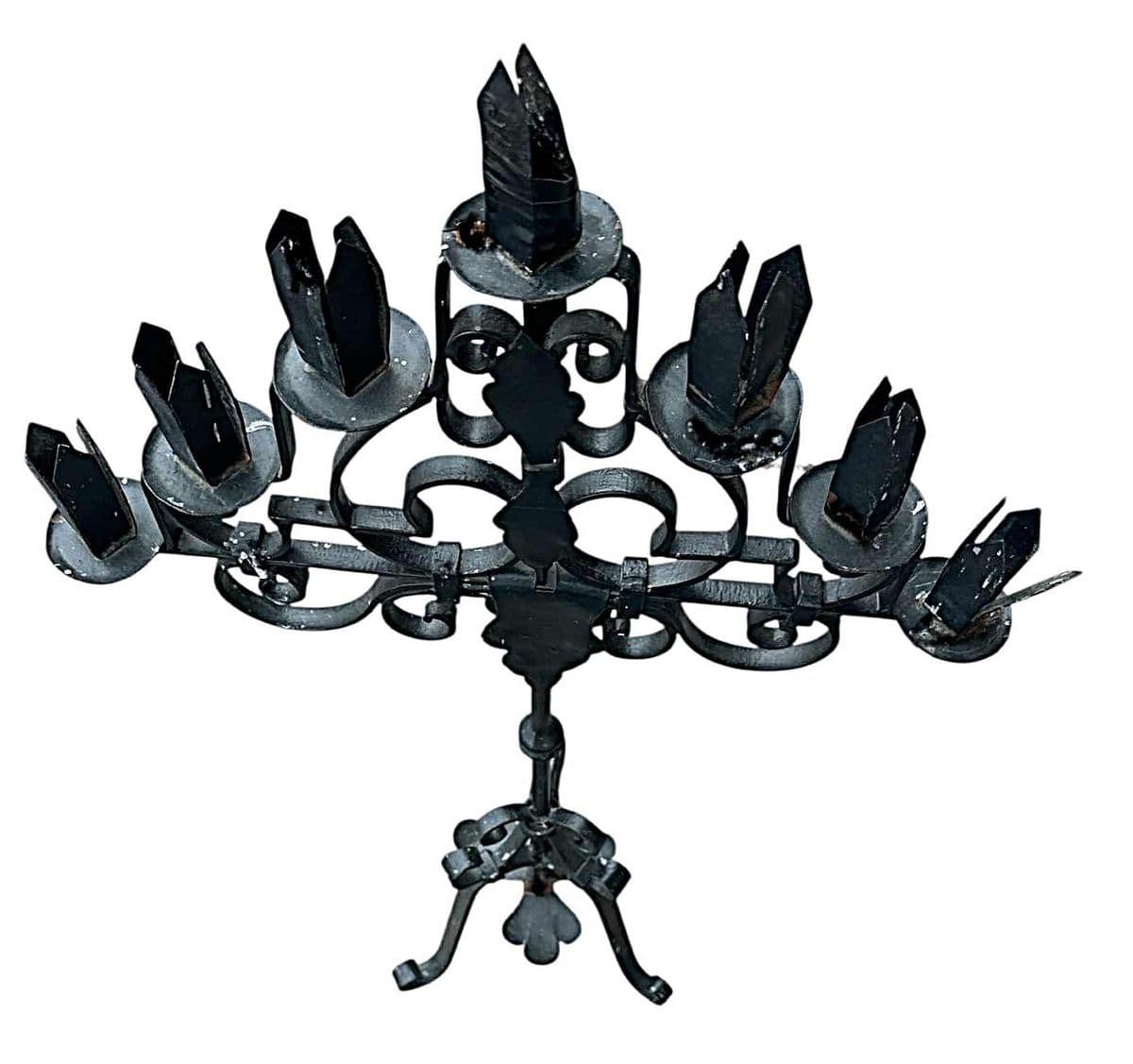 Spanish Vintage Iron 34" Tall Standing Candelabra - A Pair - Thumbnail 4