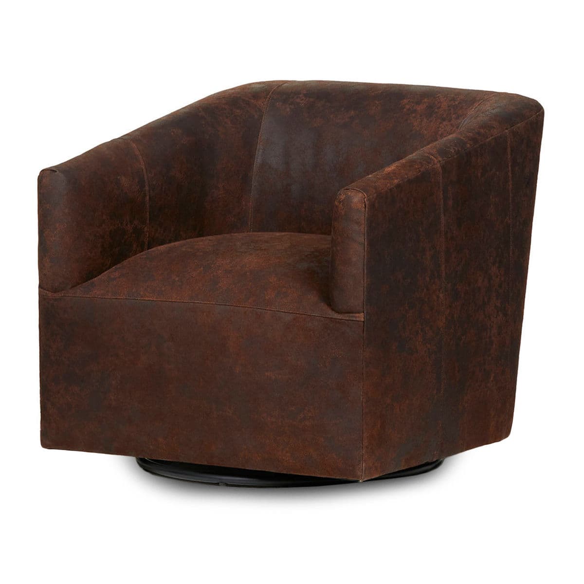 Aged Brown Leather Swivel Accent Chair - Thumbnail 4