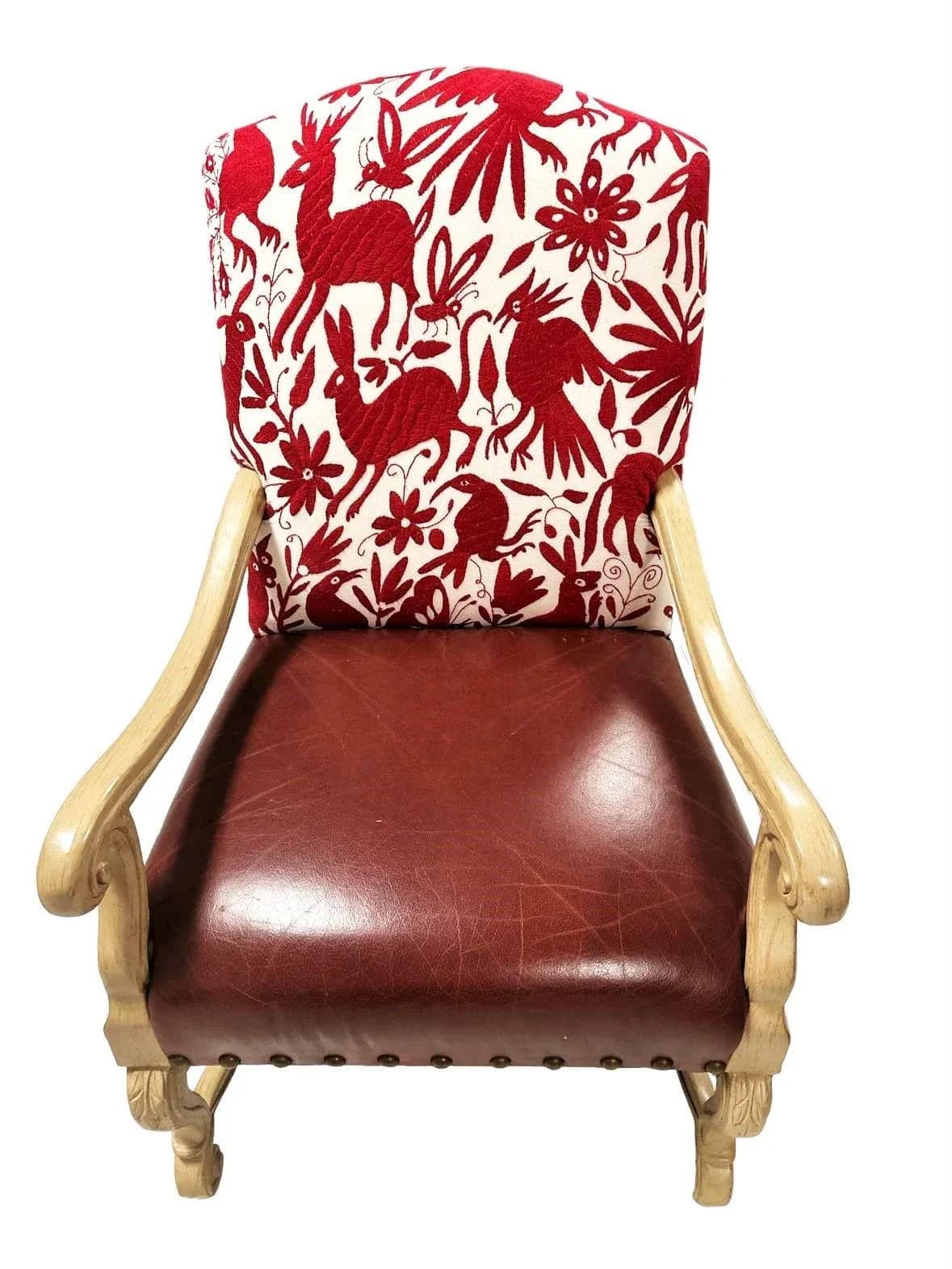 Bernhardt Large Hacienda Chairs in Otomi Hand Embroidery and Leather - a Pair - Early 21st Century - Thumbnail 4